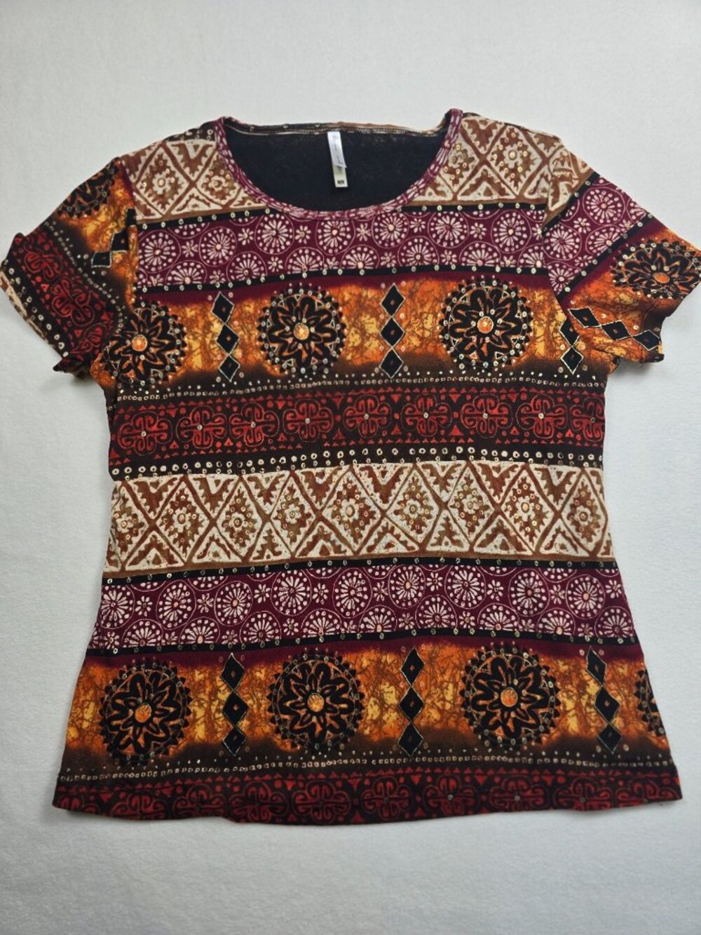 White Stag Womens M Short Sleeve Geometric Boho Top
